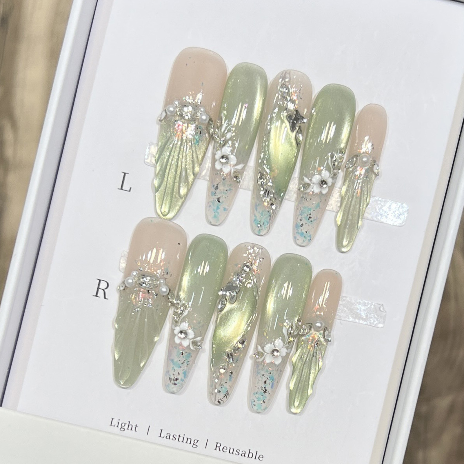 Nail Art Wedding - 10 шт., длинные миндалевидные накладные ногти