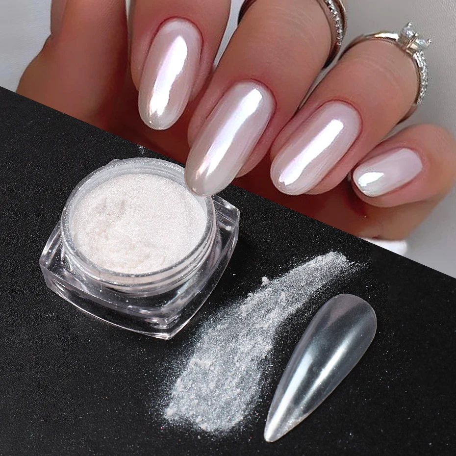Dip Powder Nail - Белый жемчужный зеркальный лунный свет, порошок