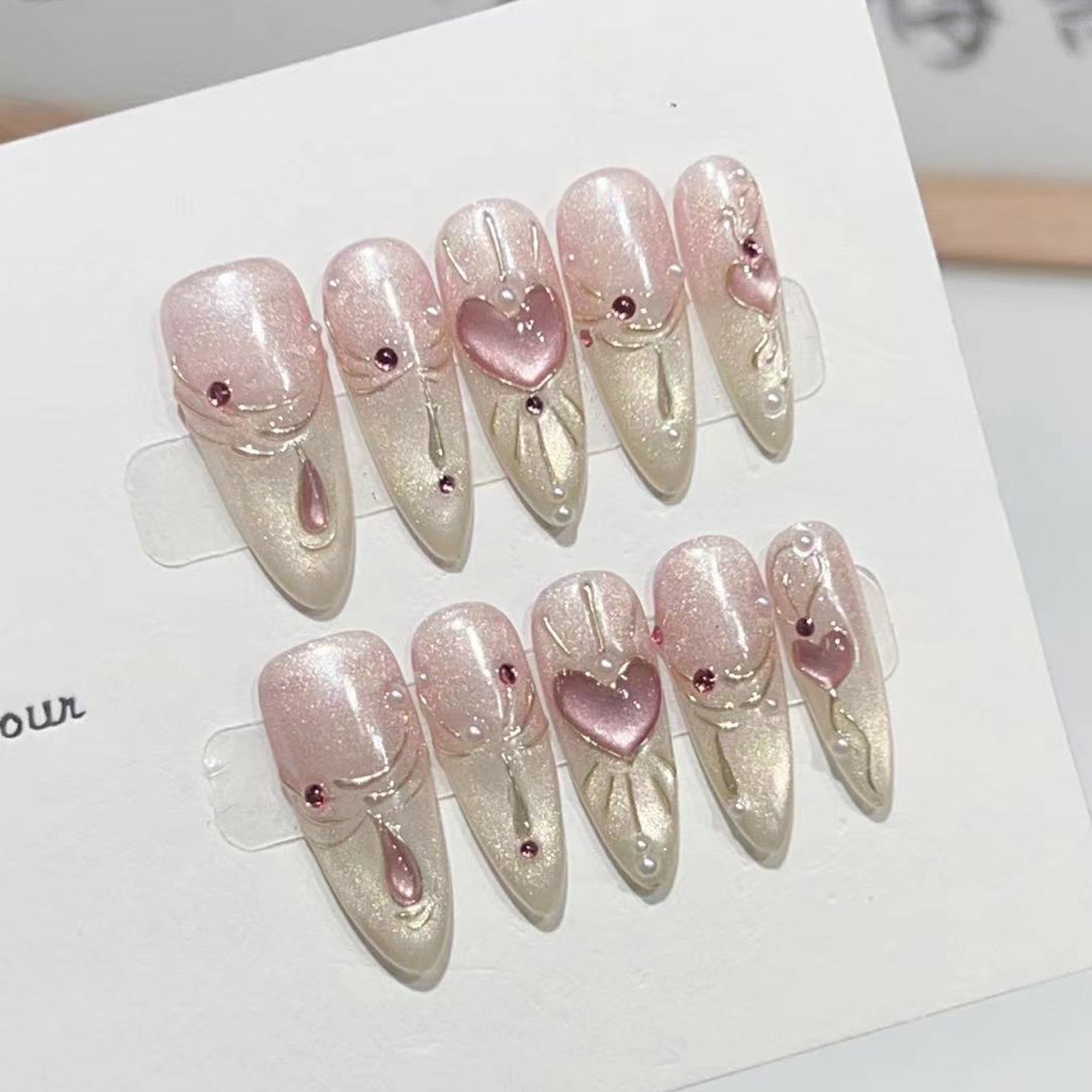 Nail Art Wedding - 10 шт., миндалевидные глянцевые накладные ногти
